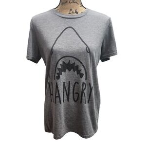 Kids Grey Anvil Lightweight T Shirt Shark Hangry Graphic Tee Youth Size